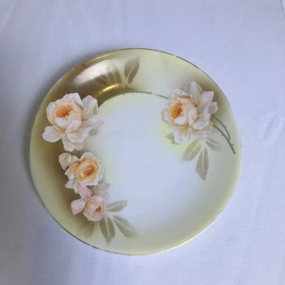 RS Tillowitz Silesia Gold Rim Cabinet Plate Hand Painted Roses Antique 8.25”